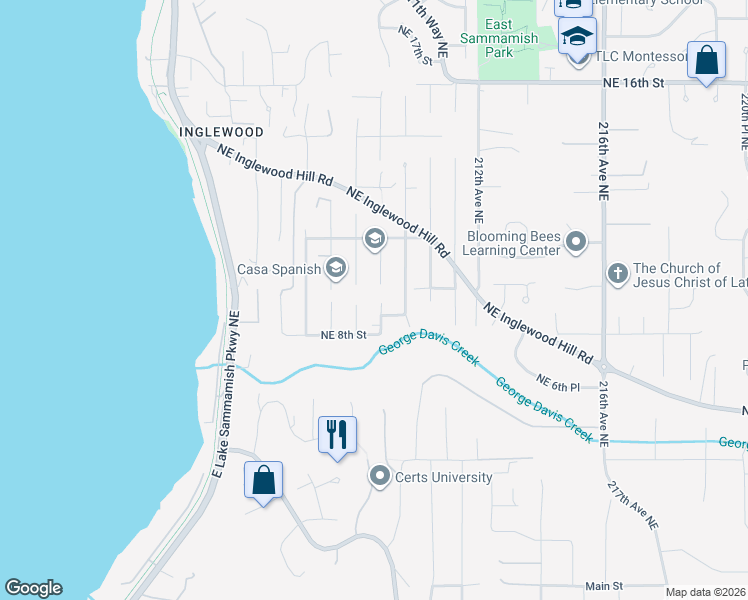 map of restaurants, bars, coffee shops, grocery stores, and more near 835 209th Avenue Northeast in Sammamish