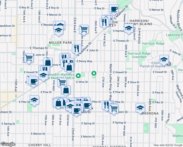 map of restaurants, bars, coffee shops, grocery stores, and more near 2509 East Howell Street in Seattle