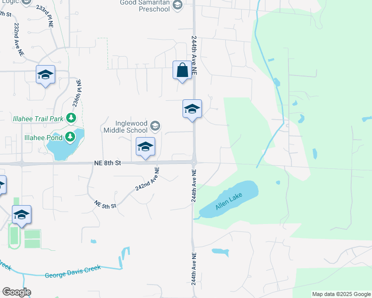 map of restaurants, bars, coffee shops, grocery stores, and more near 24356 Northeast 8th Place in Sammamish