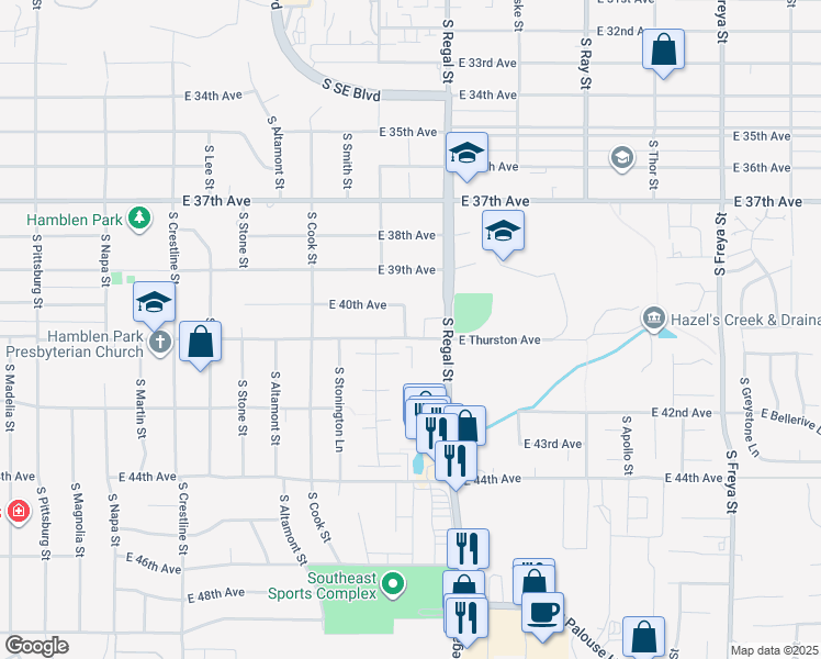 map of restaurants, bars, coffee shops, grocery stores, and more near 4020 South Lacey Street in Spokane