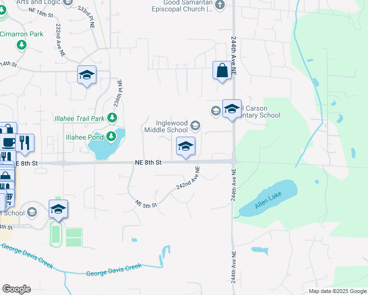 map of restaurants, bars, coffee shops, grocery stores, and more near 24120 Northeast 8th Street in Sammamish