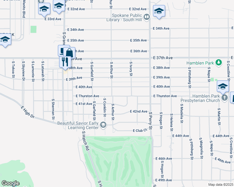 map of restaurants, bars, coffee shops, grocery stores, and more near 1015 East Thurston Avenue in Spokane