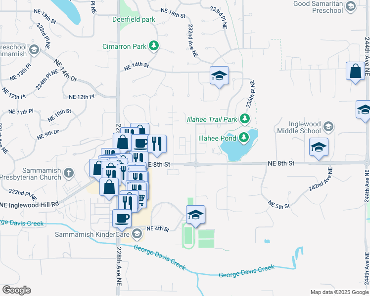 map of restaurants, bars, coffee shops, grocery stores, and more near 826 232nd Place Northeast in Sammamish