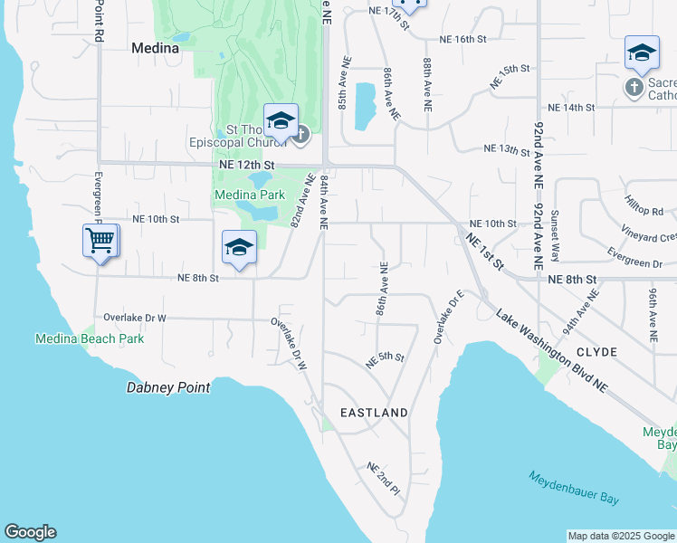 map of restaurants, bars, coffee shops, grocery stores, and more near 802 84th Avenue Northeast in Medina