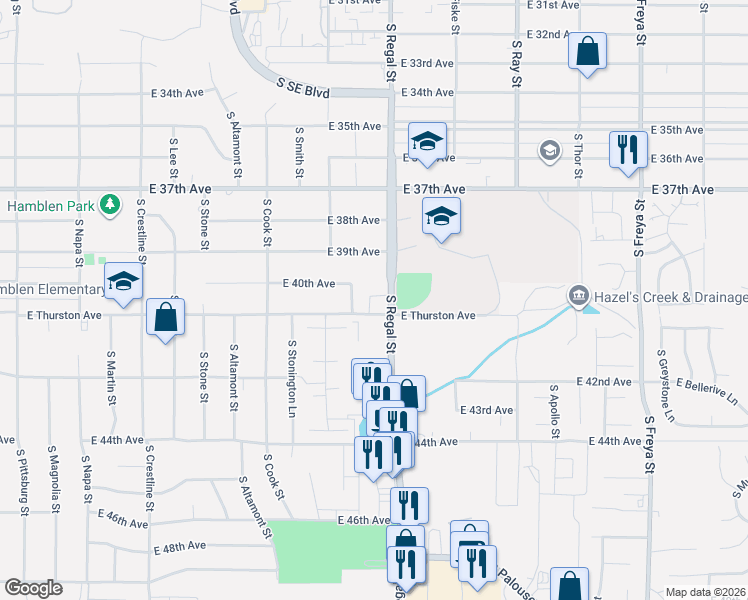 map of restaurants, bars, coffee shops, grocery stores, and more near 4026 South Regal Street in Spokane