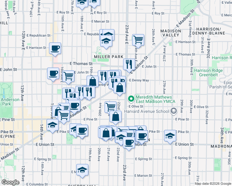 map of restaurants, bars, coffee shops, grocery stores, and more near 1717 22nd Avenue in Seattle