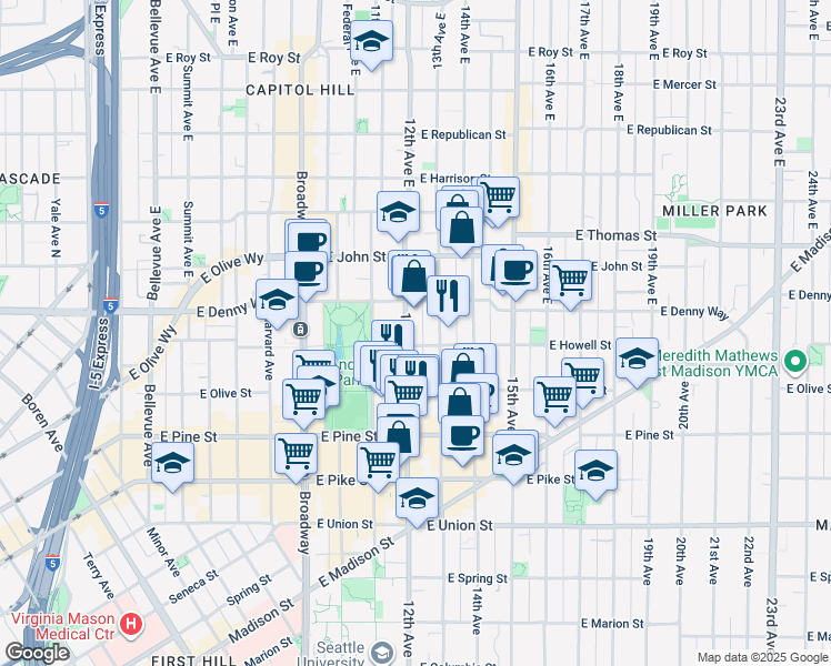 map of restaurants, bars, coffee shops, grocery stores, and more near 1806 12th Avenue in Seattle
