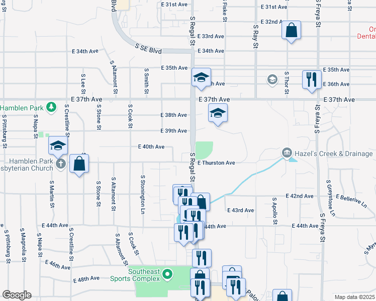 map of restaurants, bars, coffee shops, grocery stores, and more near 4026 South Regal Street in Spokane