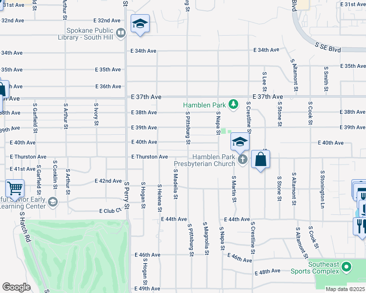 map of restaurants, bars, coffee shops, grocery stores, and more near 1717 East Thurston Avenue in Spokane