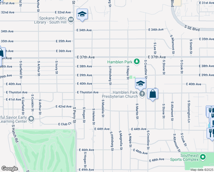 map of restaurants, bars, coffee shops, grocery stores, and more near 1717 East Thurston Avenue in Spokane