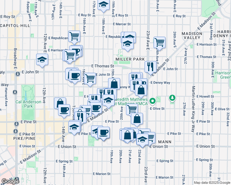 map of restaurants, bars, coffee shops, grocery stores, and more near 1724 19th Avenue in Seattle