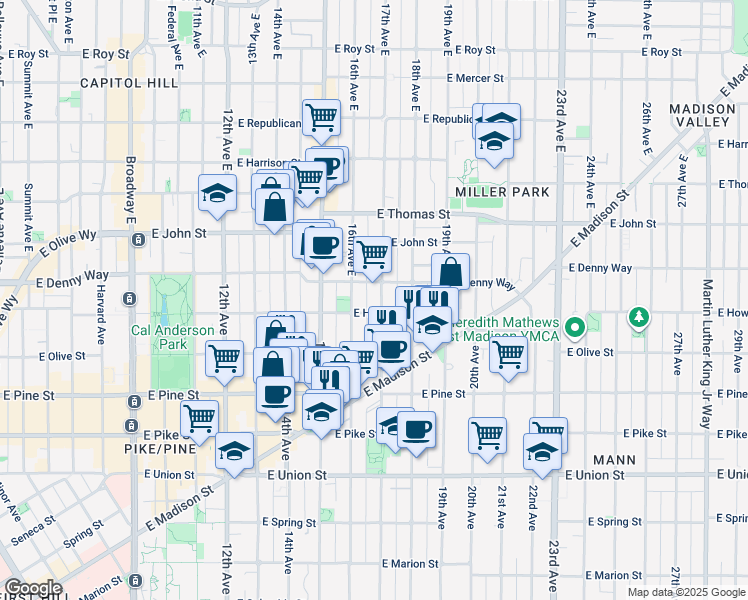 map of restaurants, bars, coffee shops, grocery stores, and more near 1811 17th Avenue in Seattle