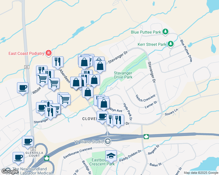 map of restaurants, bars, coffee shops, grocery stores, and more near 11 Manchester Street in St. John's