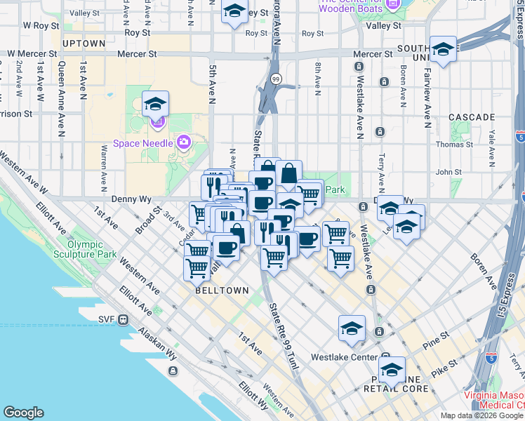 map of restaurants, bars, coffee shops, grocery stores, and more near 2510 6th Avenue in Seattle