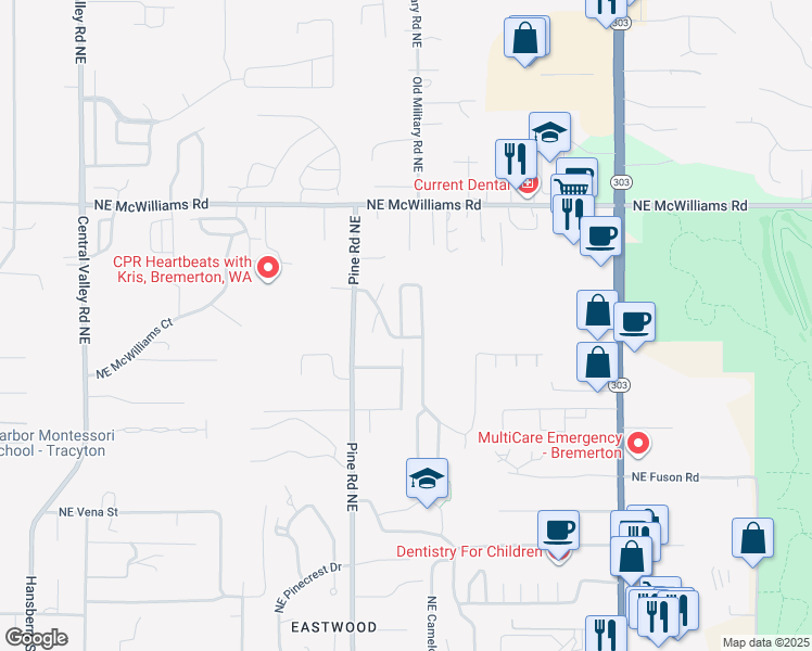 map of restaurants, bars, coffee shops, grocery stores, and more near 6038 Sycamore Lane Northeast in Bremerton