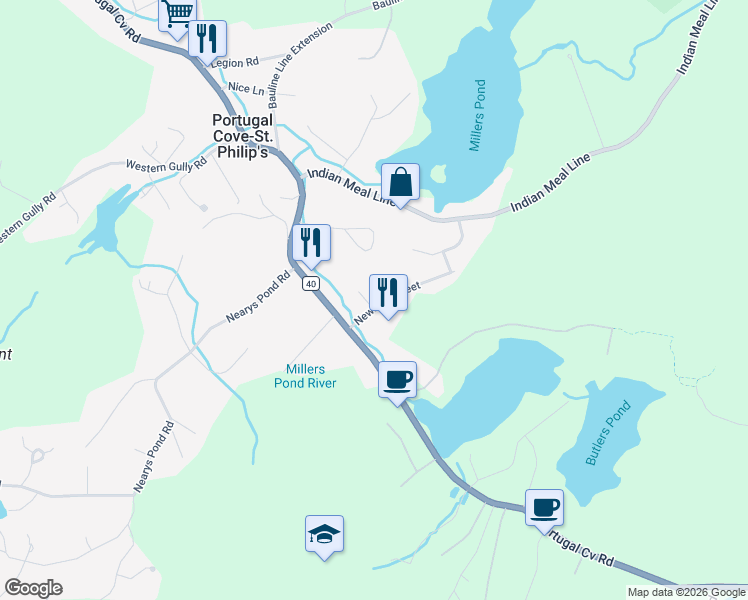 map of restaurants, bars, coffee shops, grocery stores, and more near 10 Newbury Street in Portugal Cove-St. Philip's