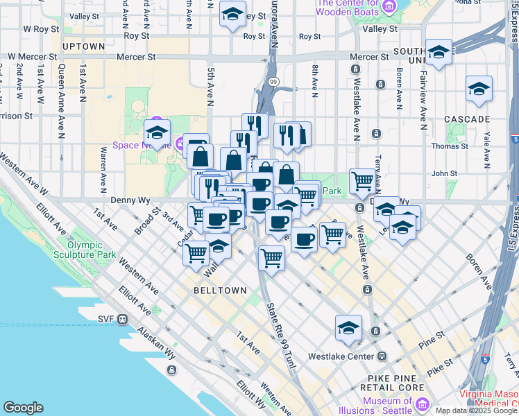 map of restaurants, bars, coffee shops, grocery stores, and more near 2510 6th Avenue in Seattle