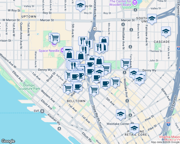 map of restaurants, bars, coffee shops, grocery stores, and more near 2510 6th Avenue in Seattle
