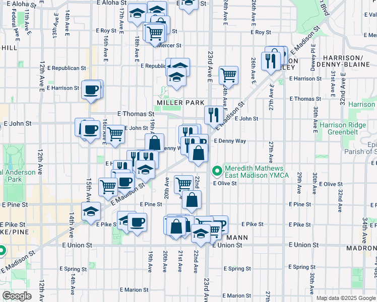 map of restaurants, bars, coffee shops, grocery stores, and more near 119 22nd Avenue East in Seattle