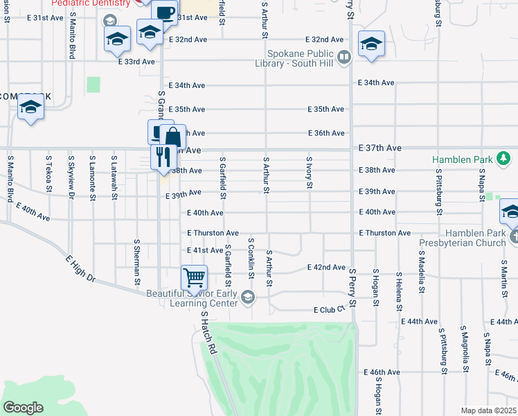 map of restaurants, bars, coffee shops, grocery stores, and more near 948 East 39th Avenue in Spokane