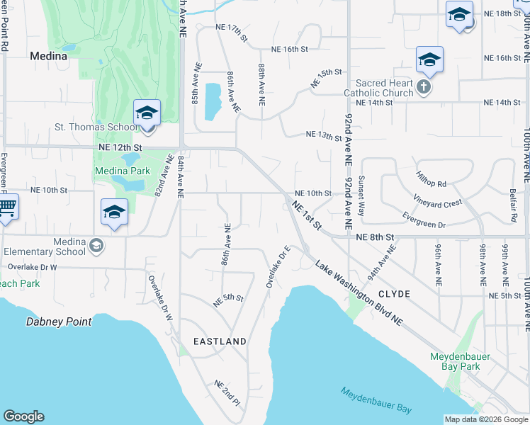 map of restaurants, bars, coffee shops, grocery stores, and more near 954 88th Avenue Northeast in Medina