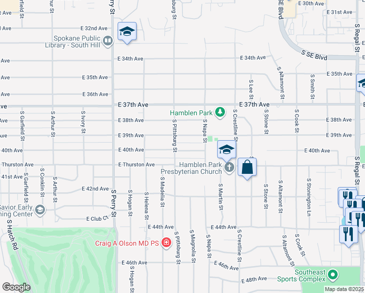 map of restaurants, bars, coffee shops, grocery stores, and more near 1816 East 39th Avenue in Spokane