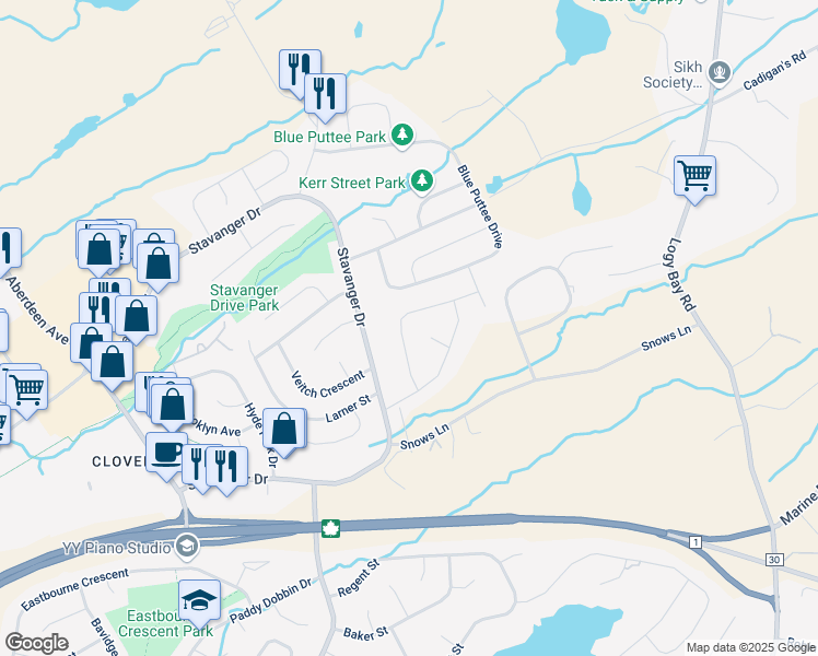 map of restaurants, bars, coffee shops, grocery stores, and more near 22 Frampton Avenue in St. John's