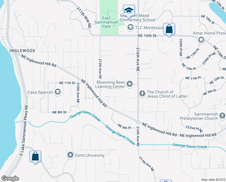 map of restaurants, bars, coffee shops, grocery stores, and more near 21239 Northeast 10th Place in Sammamish