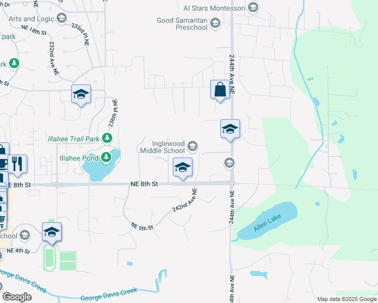 map of restaurants, bars, coffee shops, grocery stores, and more near 24120 Northeast 8th Street in Sammamish