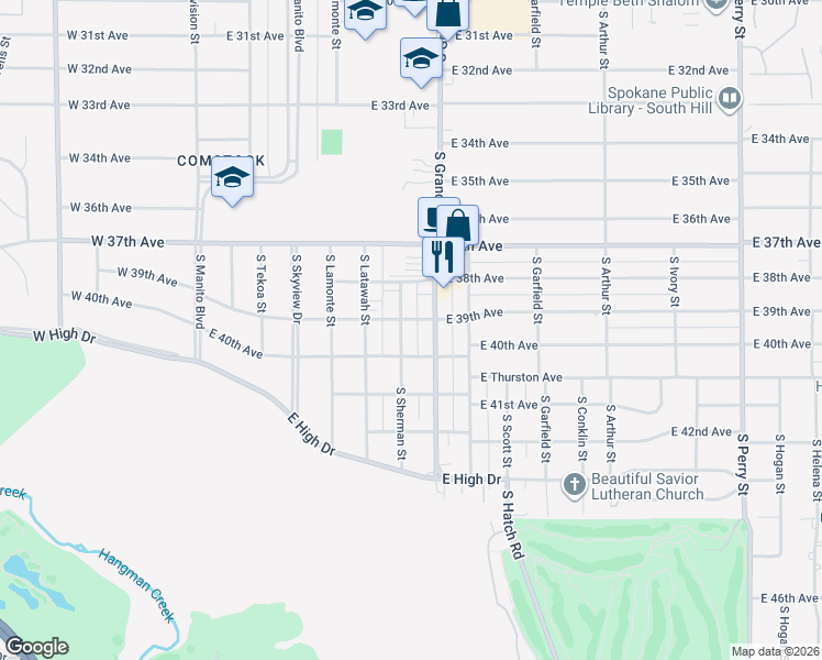 map of restaurants, bars, coffee shops, grocery stores, and more near 3828 South Sherman Street in Spokane