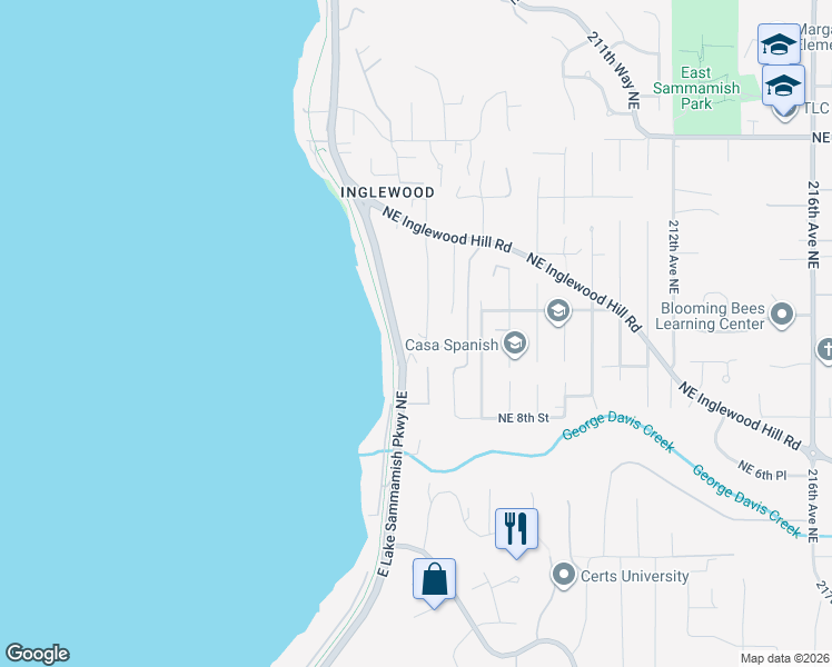 map of restaurants, bars, coffee shops, grocery stores, and more near 1015 205th Avenue Northeast in Sammamish