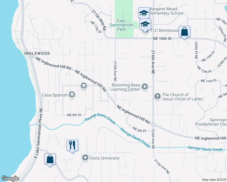 map of restaurants, bars, coffee shops, grocery stores, and more near 1001 212th Avenue Northeast in Sammamish