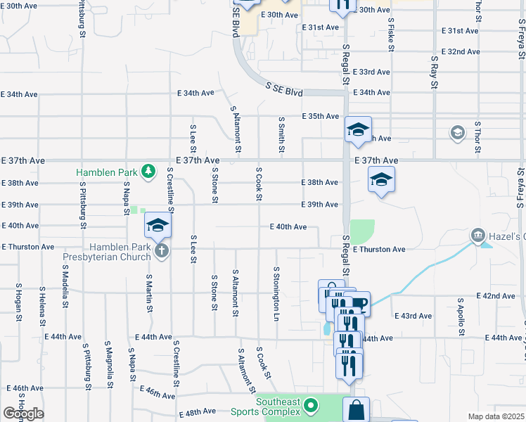 map of restaurants, bars, coffee shops, grocery stores, and more near 2604 East 39th Avenue in Spokane