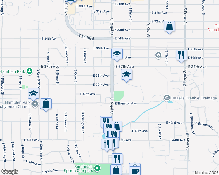 map of restaurants, bars, coffee shops, grocery stores, and more near 3902 S Regal St in Spokane