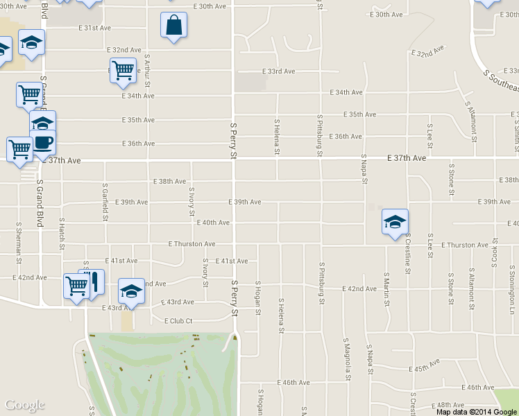 map of restaurants, bars, coffee shops, grocery stores, and more near 1504 East 39th Avenue in Spokane