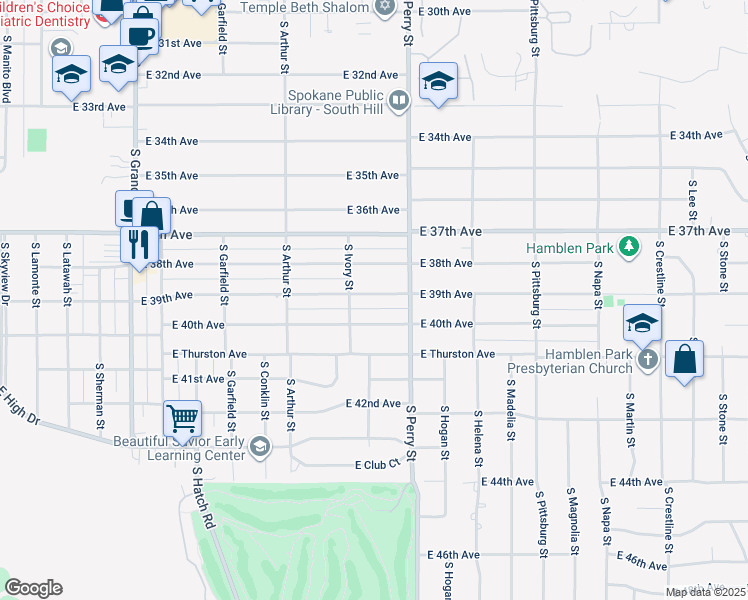 map of restaurants, bars, coffee shops, grocery stores, and more near 1224 East 39th Avenue in Spokane