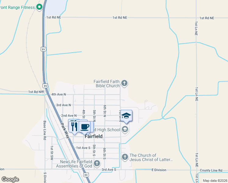 map of restaurants, bars, coffee shops, grocery stores, and more near 615 4th Ave N in Fairfield