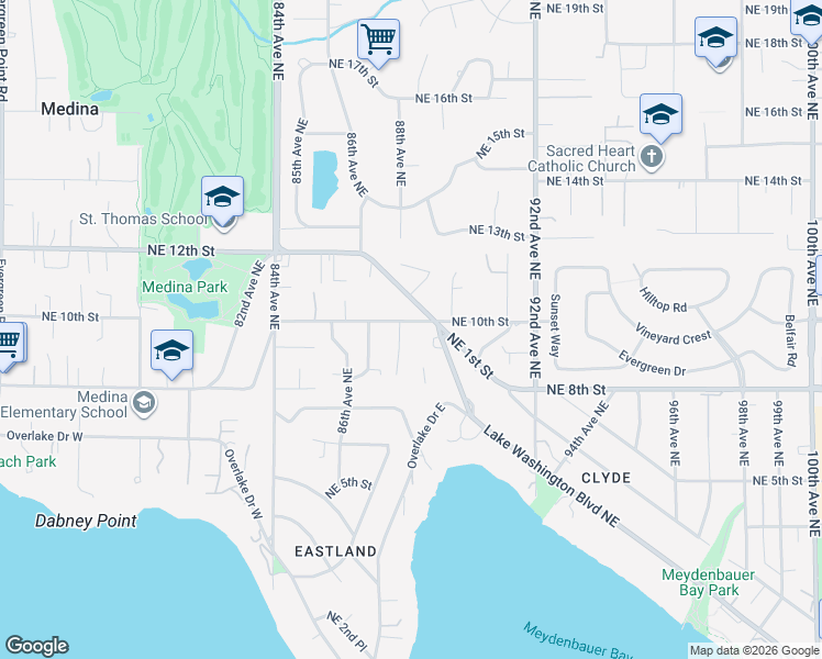 map of restaurants, bars, coffee shops, grocery stores, and more near 954 88th Avenue Northeast in Medina