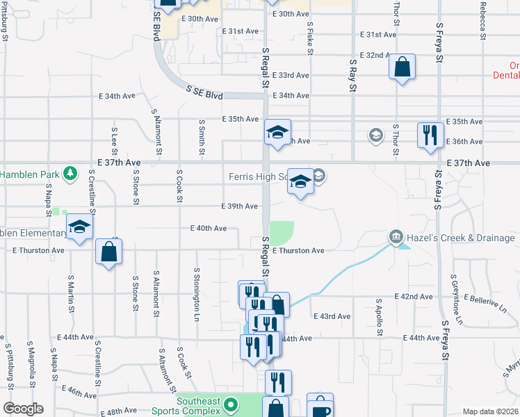 map of restaurants, bars, coffee shops, grocery stores, and more near 3902 South Regal Street in Spokane