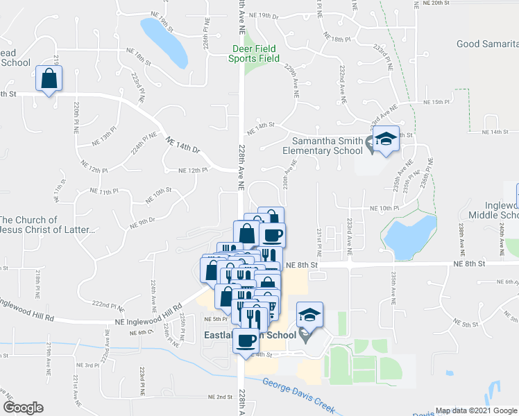 map of restaurants, bars, coffee shops, grocery stores, and more near 900 228th Avenue Northeast in Sammamish