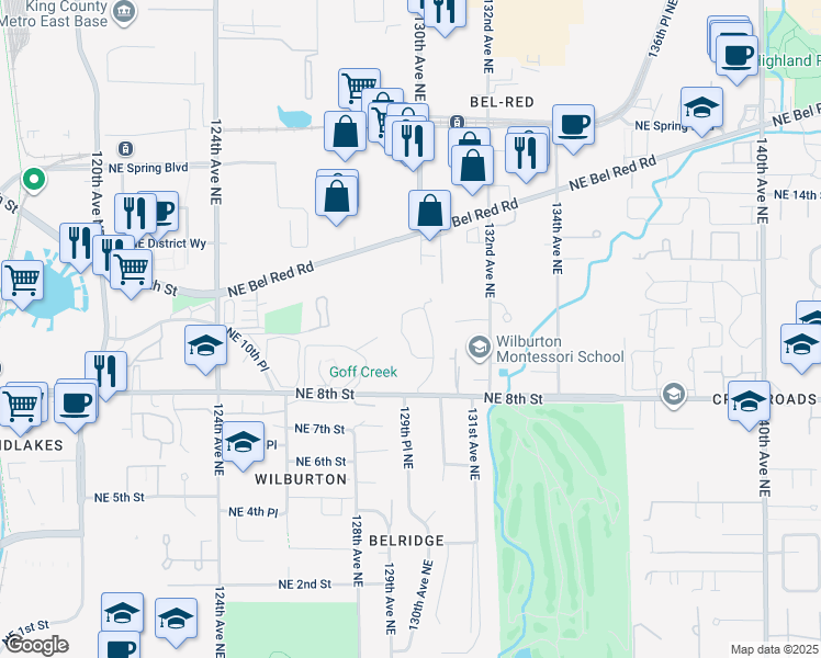 map of restaurants, bars, coffee shops, grocery stores, and more near 920 129th Place Northeast in Bellevue