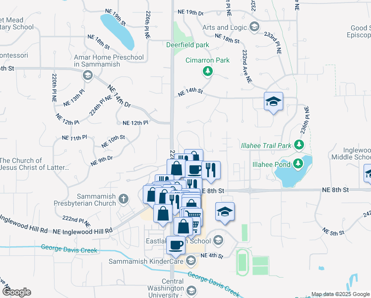 map of restaurants, bars, coffee shops, grocery stores, and more near 900 228th Avenue Northeast in Sammamish