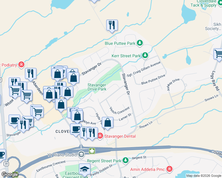 map of restaurants, bars, coffee shops, grocery stores, and more near 11 Oakley Place in St. John's