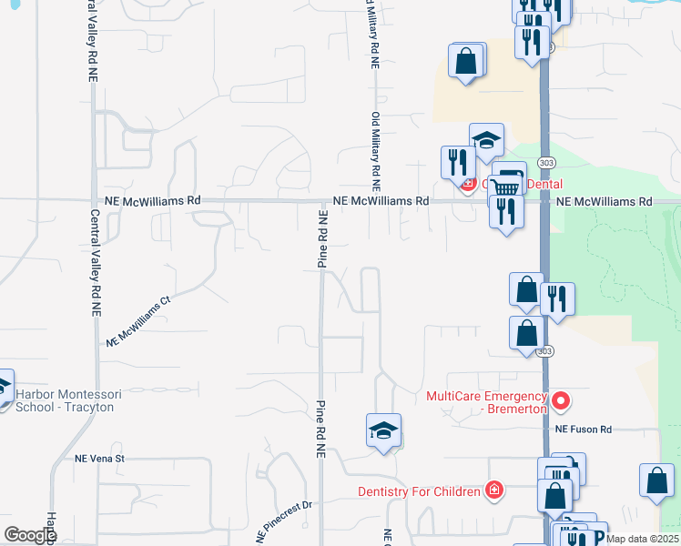 map of restaurants, bars, coffee shops, grocery stores, and more near 870 Northeast Beaumont Lane in Bremerton