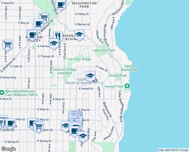 map of restaurants, bars, coffee shops, grocery stores, and more near 122 37th Avenue East in Seattle