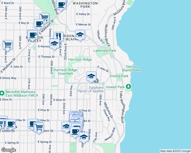 map of restaurants, bars, coffee shops, grocery stores, and more near 122 37th Avenue East in Seattle