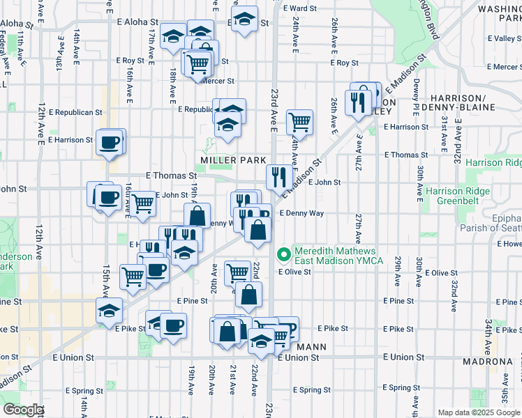 map of restaurants, bars, coffee shops, grocery stores, and more near 119 22nd Avenue East in Seattle