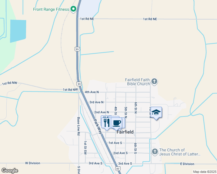 map of restaurants, bars, coffee shops, grocery stores, and more near 300-398 4th Avenue North in Fairfield