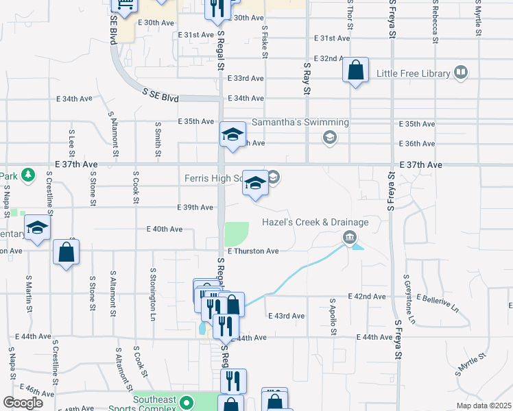 map of restaurants, bars, coffee shops, grocery stores, and more near 3020 East 37th Avenue in Spokane