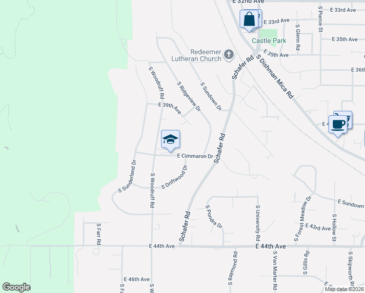 map of restaurants, bars, coffee shops, grocery stores, and more near 10105 East Cimmaron Drive in Spokane Valley